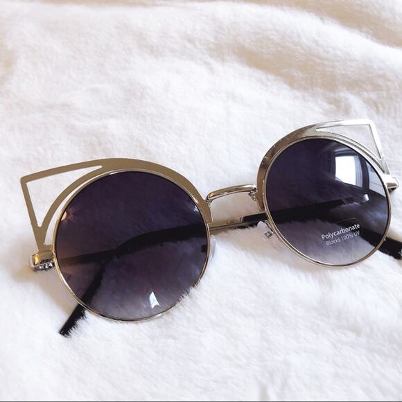 Mia Silver Cat Eye Retro Round Tinted Sunglasses - Picture 11 of 12
